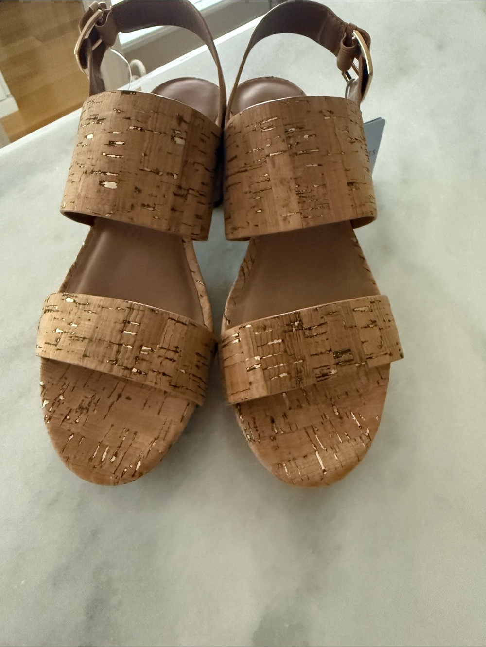 AEROSOLES Cork Metallic Accent Sandals - Brown with Gold Flecks